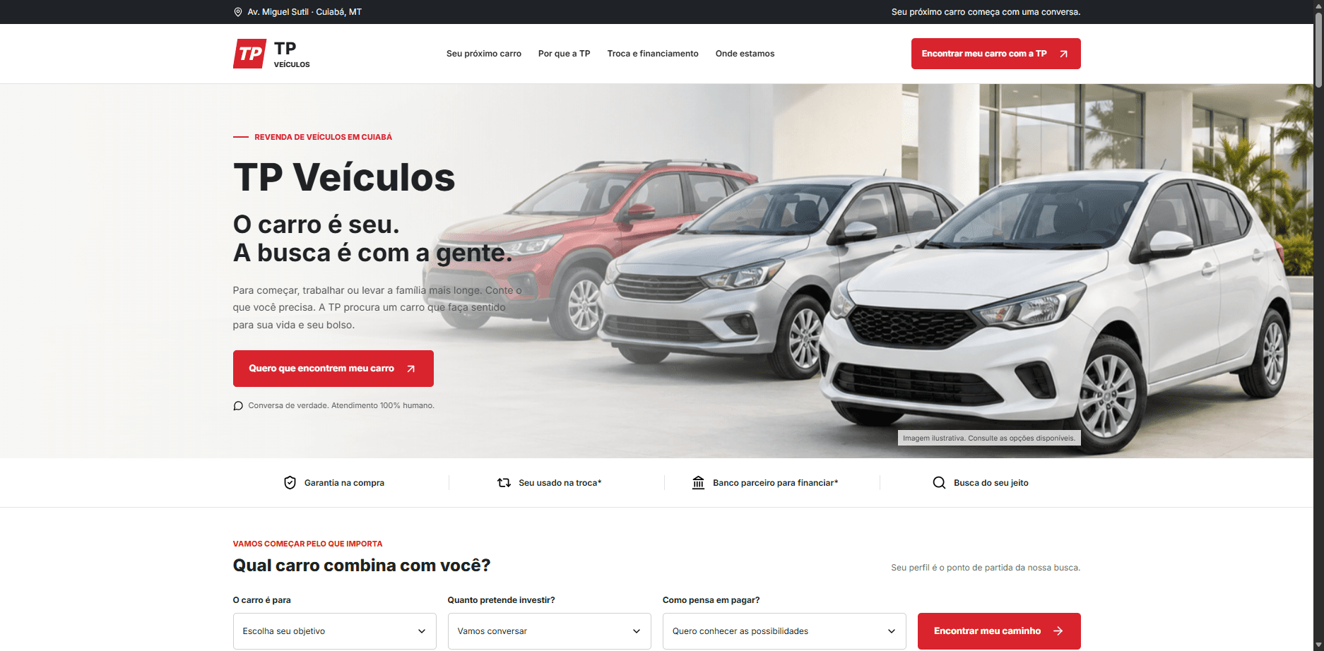 Print oficial do site TP Veículos