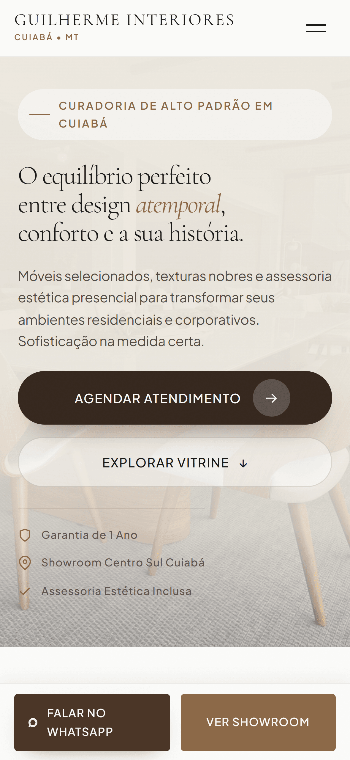 Versão Mobile do site Guilherme Interiores no iPhone 16