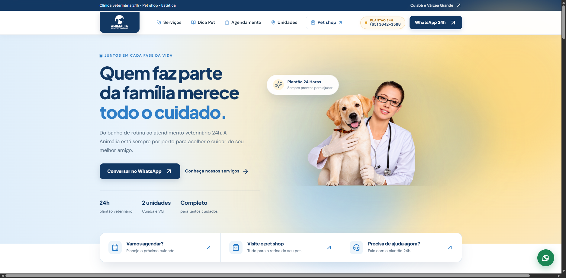 Site de Animália Pet Care no MacBook