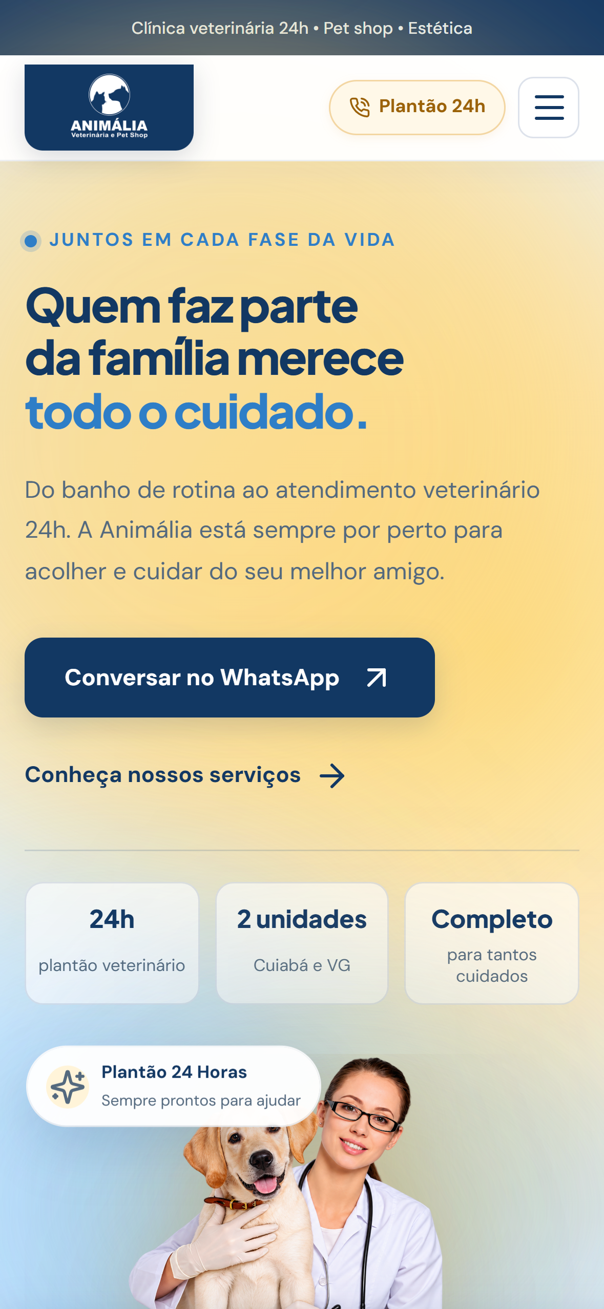 Site de Animália Pet Care no iPhone