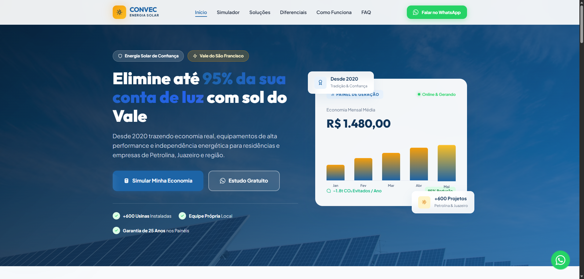 Site de Convec Energia Solar no MacBook